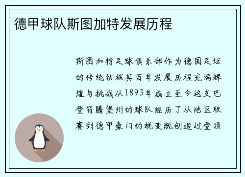 德甲球队斯图加特发展历程